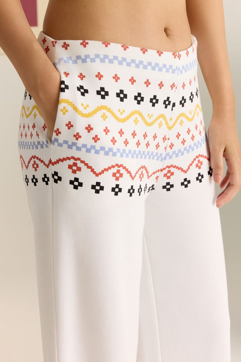 Motif Pique Straight Pants