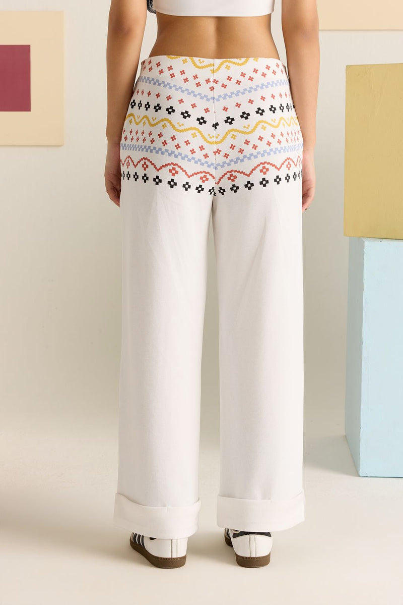 Motif Pique Straight Pants