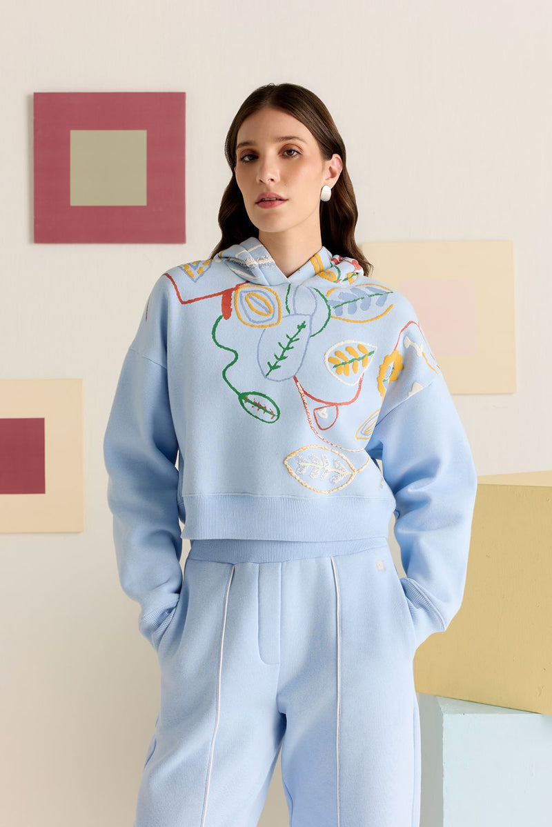 Skyline Doodle Cropped Hoodie