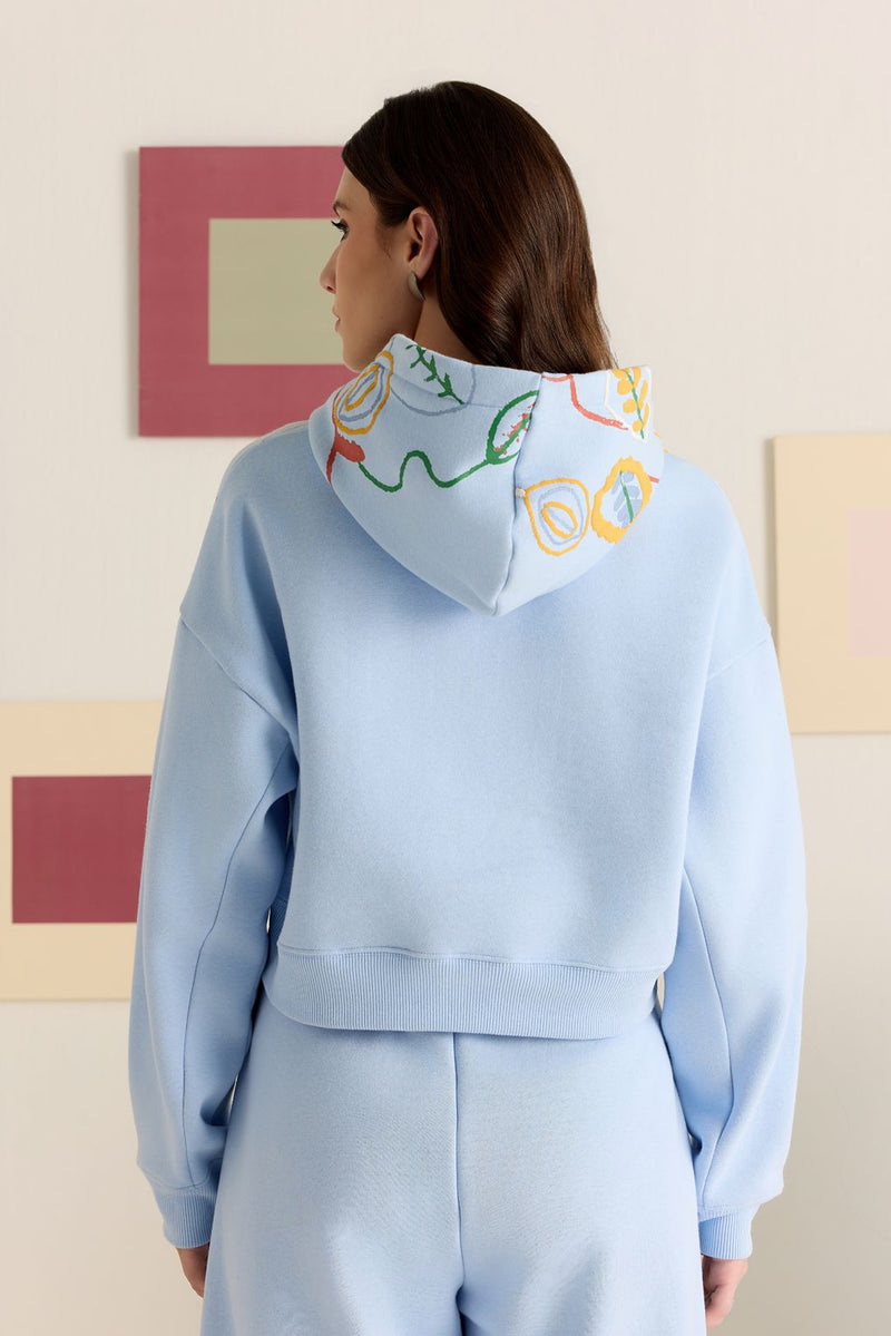 Skyline Doodle Cropped Hoodie