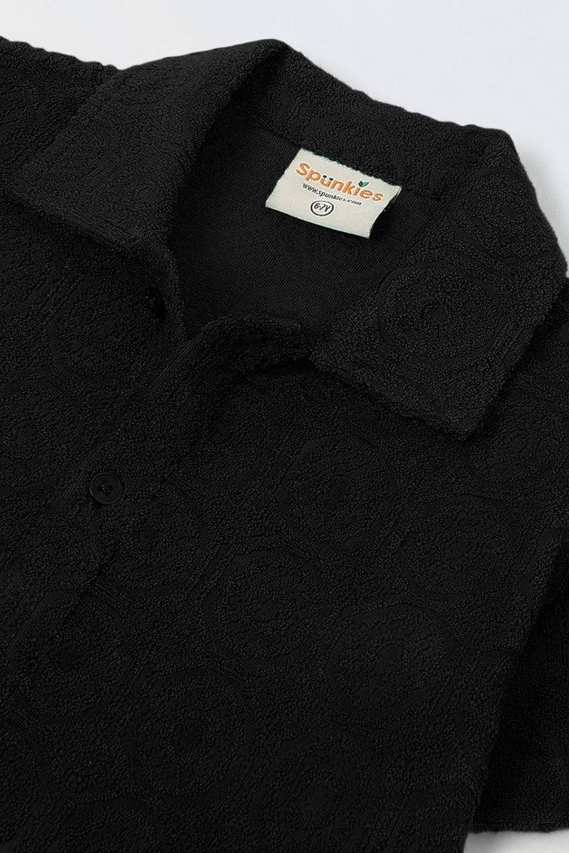 Spunkies Boys Black Cotton Jacquard Polo T-shirt and Shorts Set