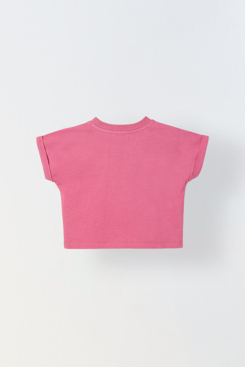 Spunkies Pink Girls Solid Crew Neck Short Sleeves Top