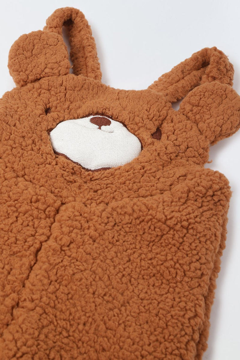 Spunkies Infant Fuzzy Bear Overalls Romper with Ear Detail - Soft & Cozy Animal Outfit