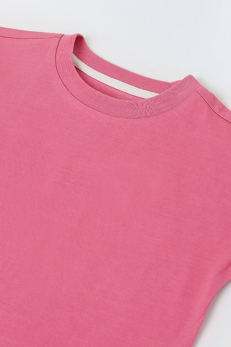 Spunkies Pink Girls Solid Crew Neck Short Sleeves Top