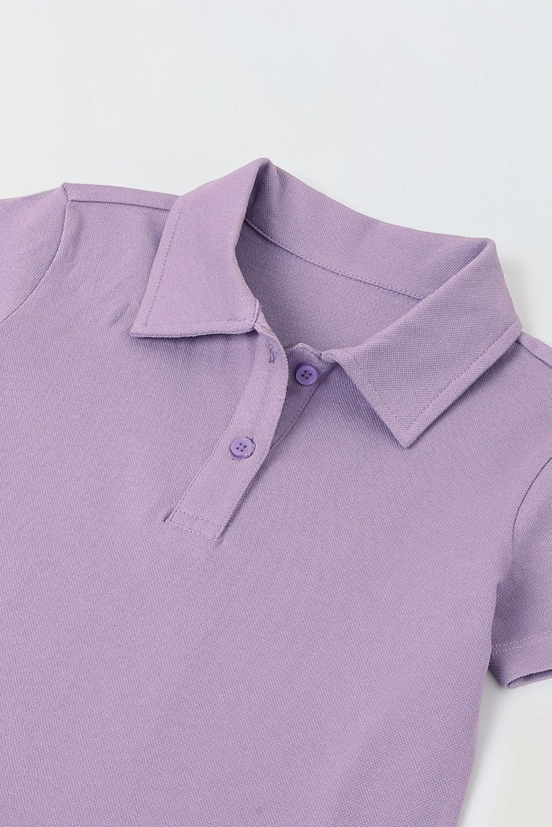 Spunkies Purple Girls Solid Collared Short Sleeves Tiered Dress