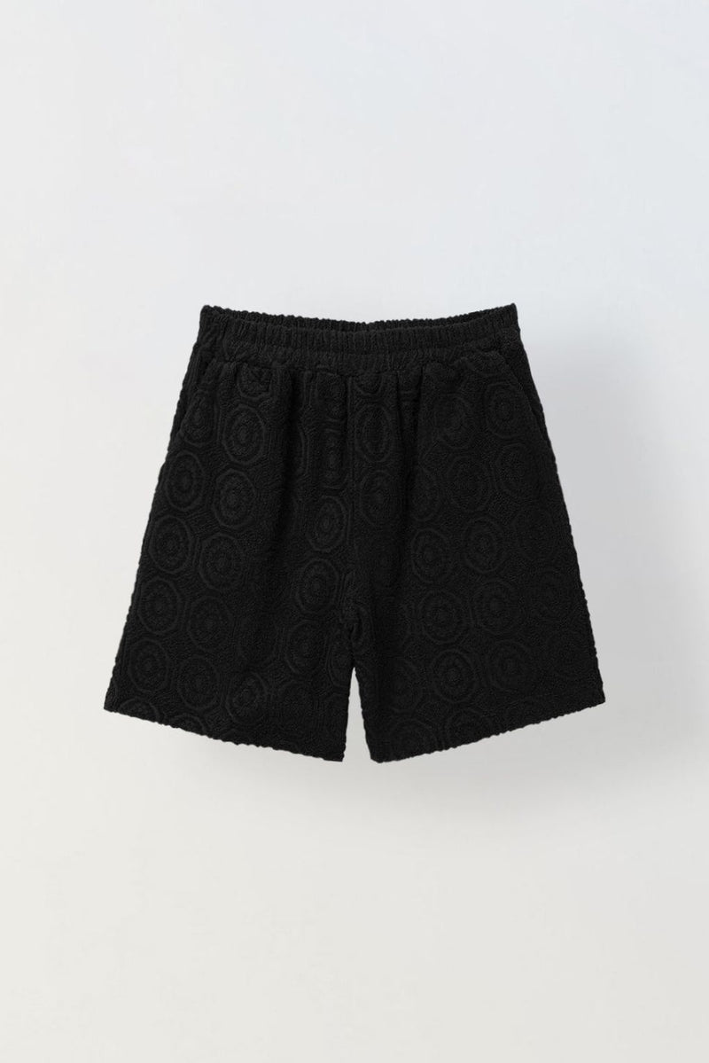 Spunkies Boys Black Cotton Jacquard Polo T-shirt and Shorts Set