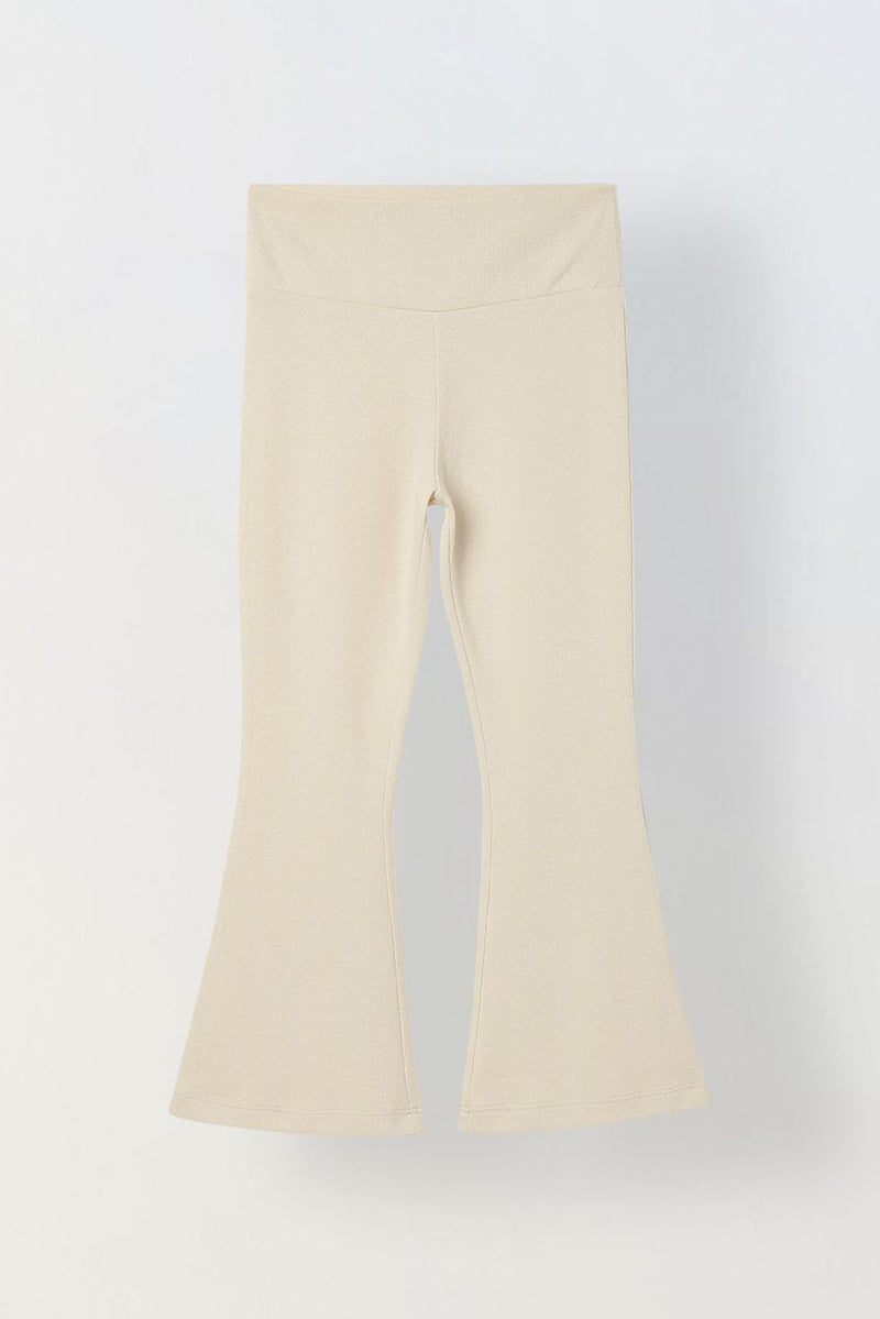 Spunkies Girls Cream Textured Floral Elasticated Waist Flared Leggings