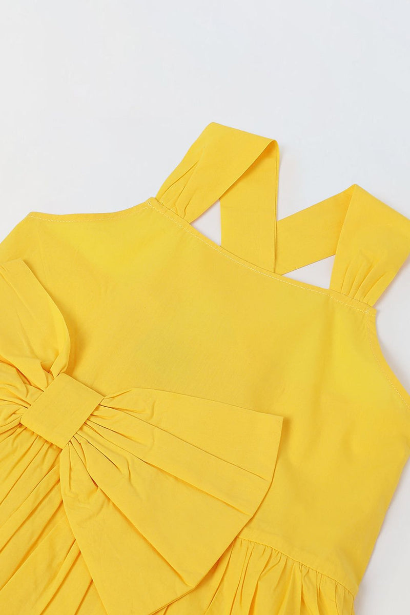 Spunkies Yellow Girls Smocked Square Neck Sleeveless A-Line Dress