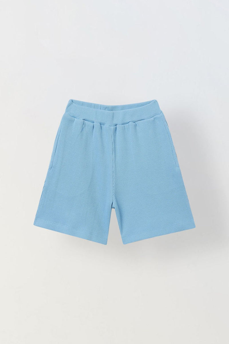 Spunkies Boys Blue Solid Crew Neck Short Sleeves T-Shirt and Shorts Set
