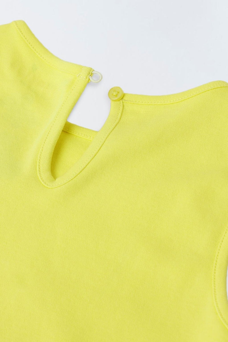 Lime Yellow Cotton Sleeveless Ruffle Hem Dress