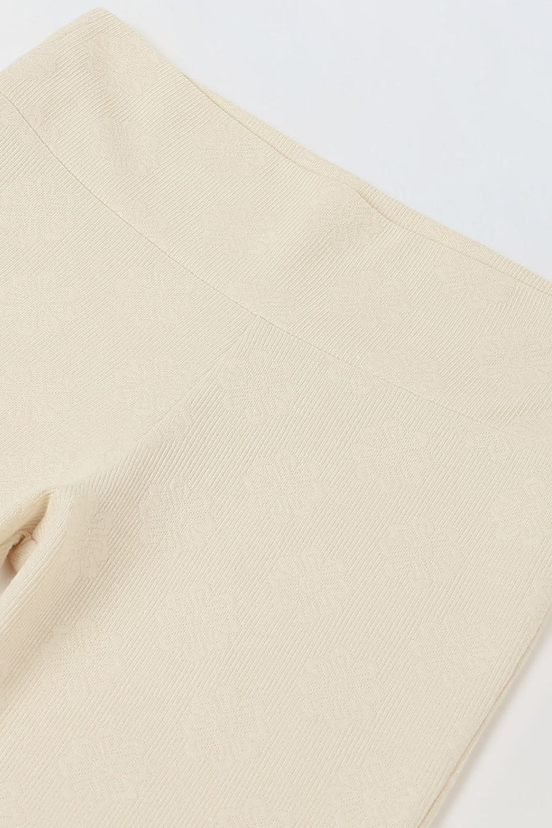 Spunkies Girls Cream Textured Floral Elasticated Waist Flared Leggings