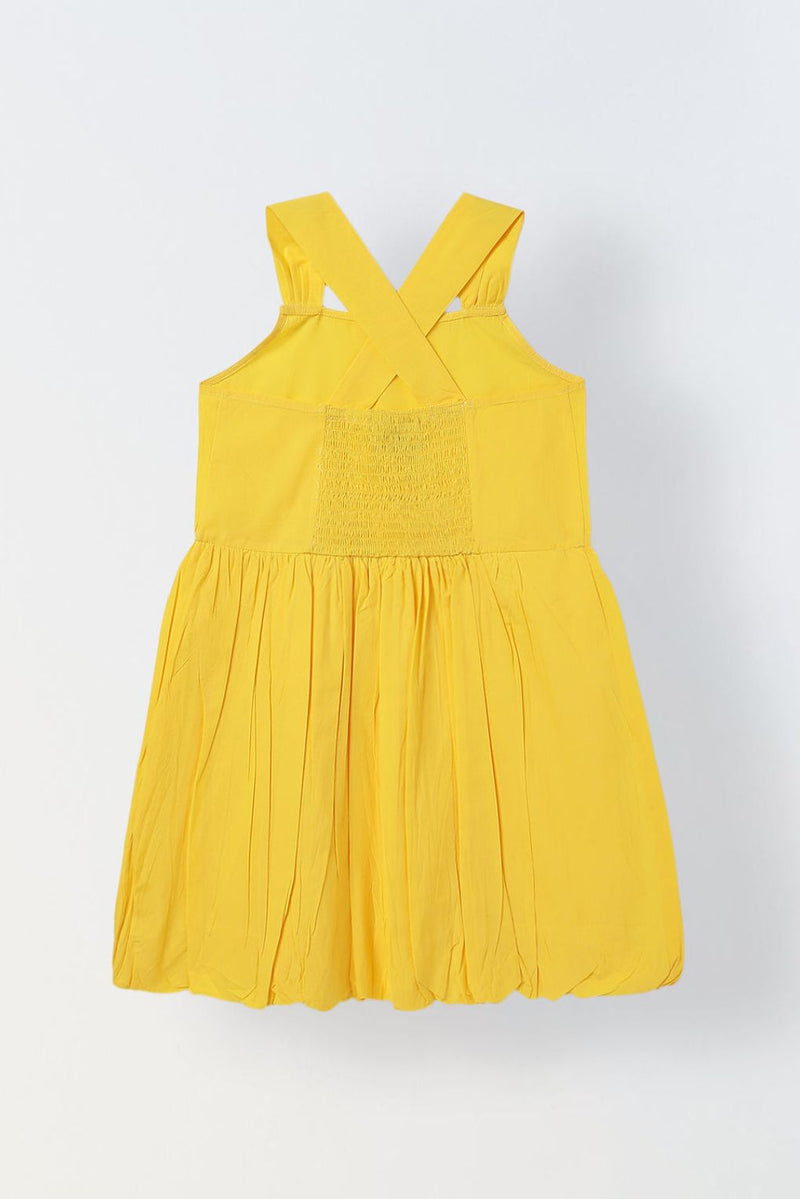 Spunkies Yellow Girls Smocked Square Neck Sleeveless A-Line Dress