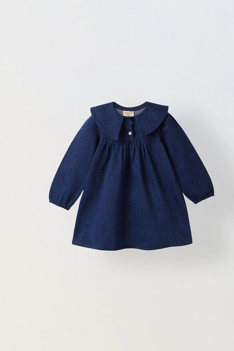 Spunkies Girls Denim Blue Puff-Sleeve Dress