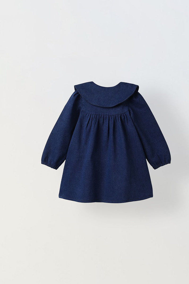 Spunkies Girls Denim Blue Puff-Sleeve Dress
