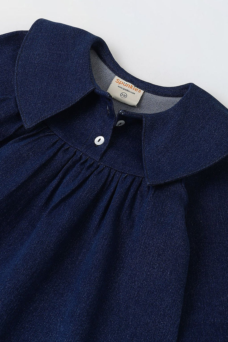 Spunkies Girls Denim Blue Puff-Sleeve Dress