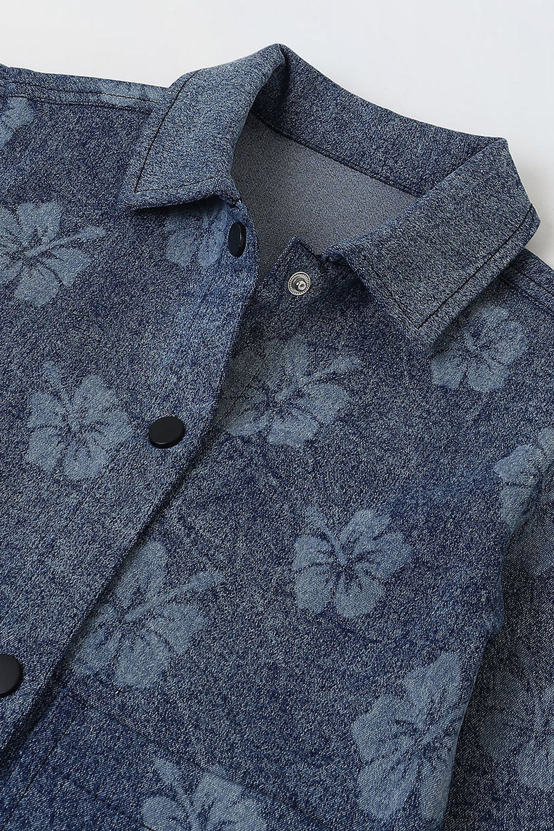 Spunkies Girls Blue Floral Textured Denim Jacket