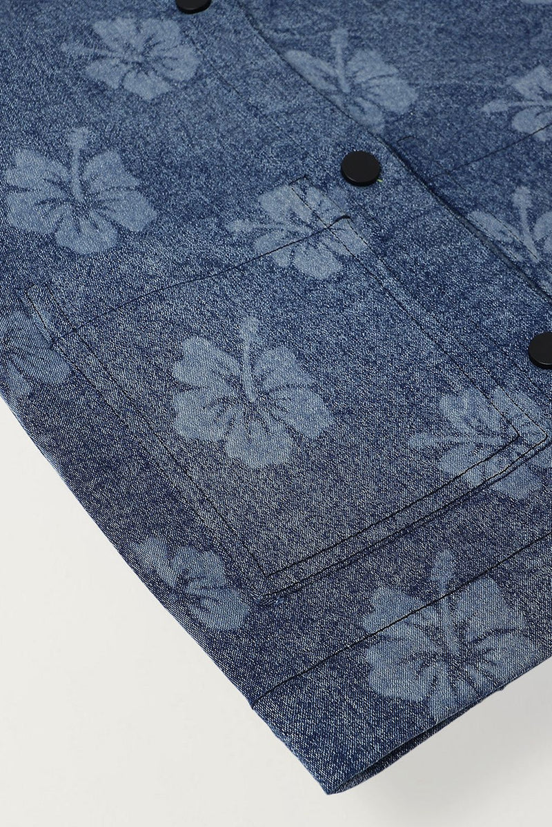 Spunkies Girls Blue Floral Textured Denim Jacket