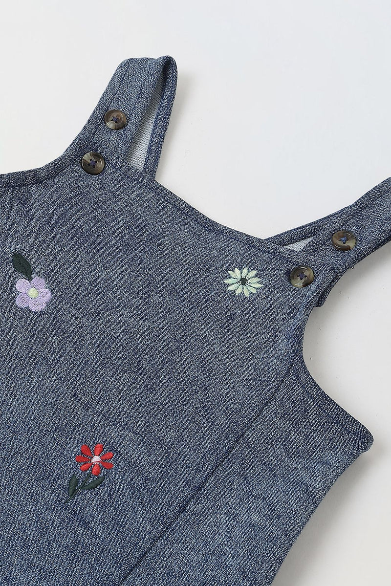 Spunkies Girls Embroidered Sleeveless Denim Dress with Frill Hem