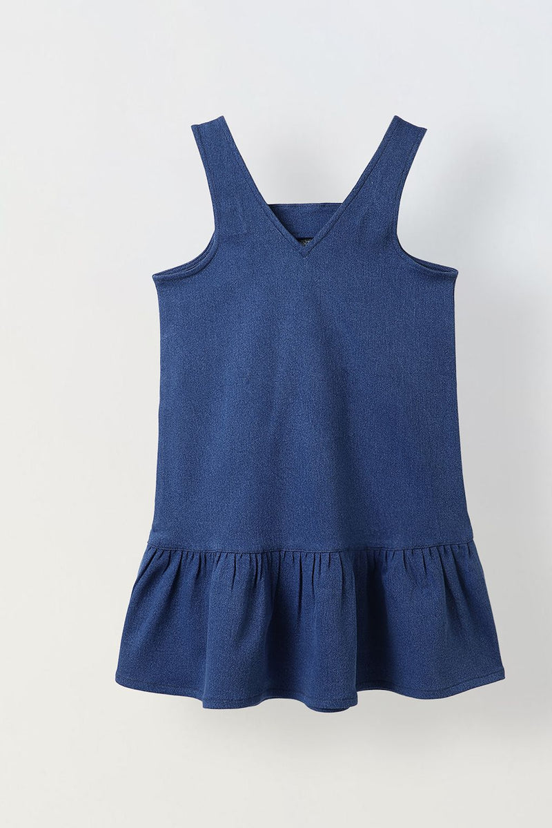 Spunkies Girls Sleeveless Denim Dress With Frill Hem
