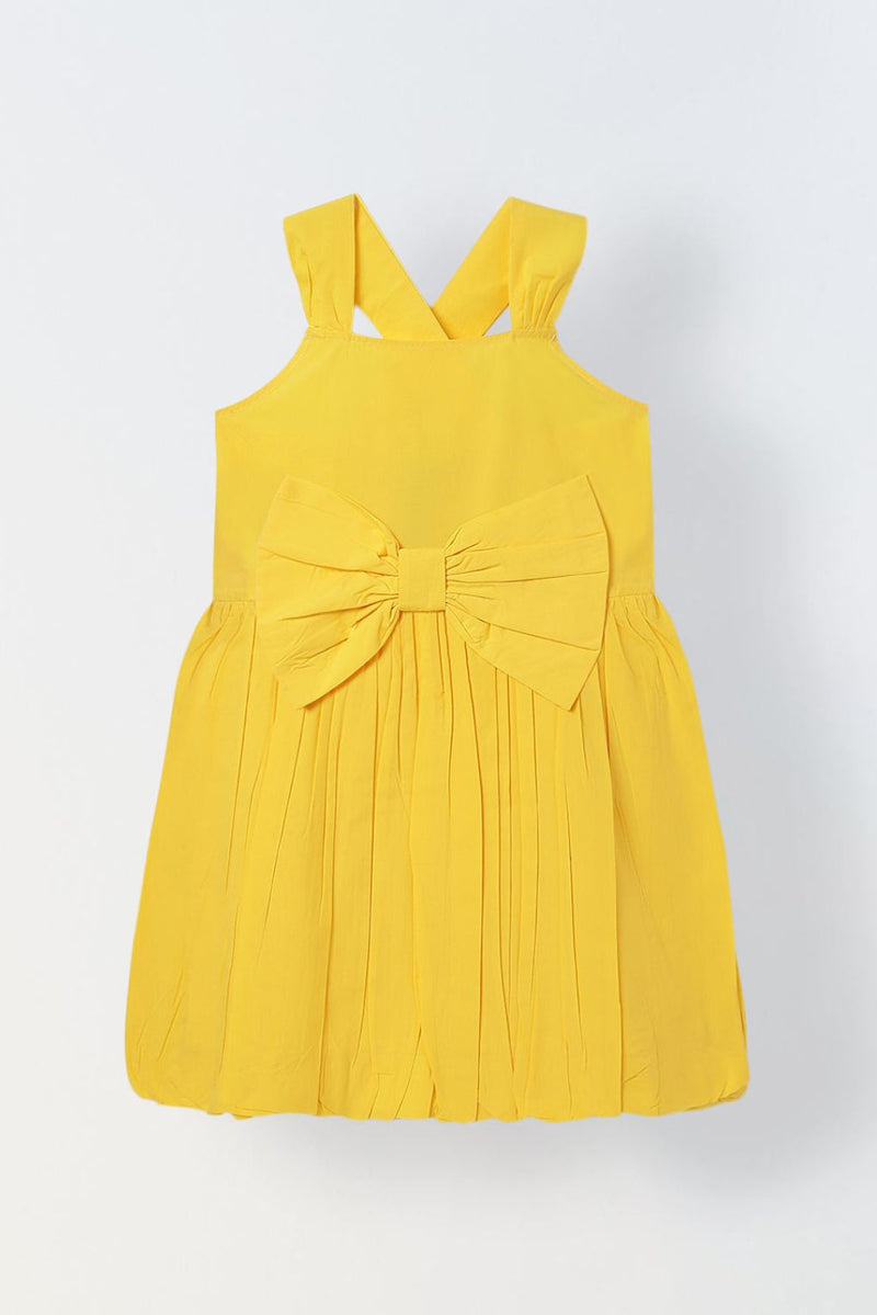Spunkies Yellow Girls Smocked Square Neck Sleeveless A-Line Dress