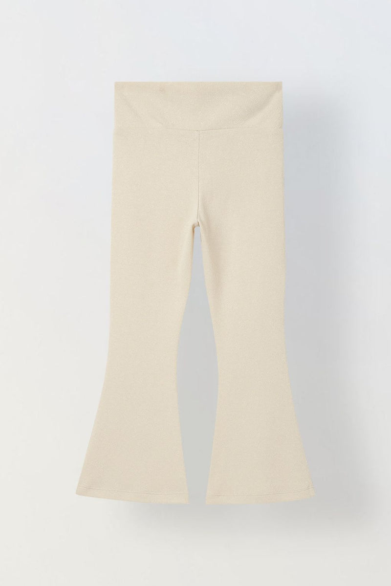 Spunkies Girls Cream Textured Floral Elasticated Waist Flared Leggings