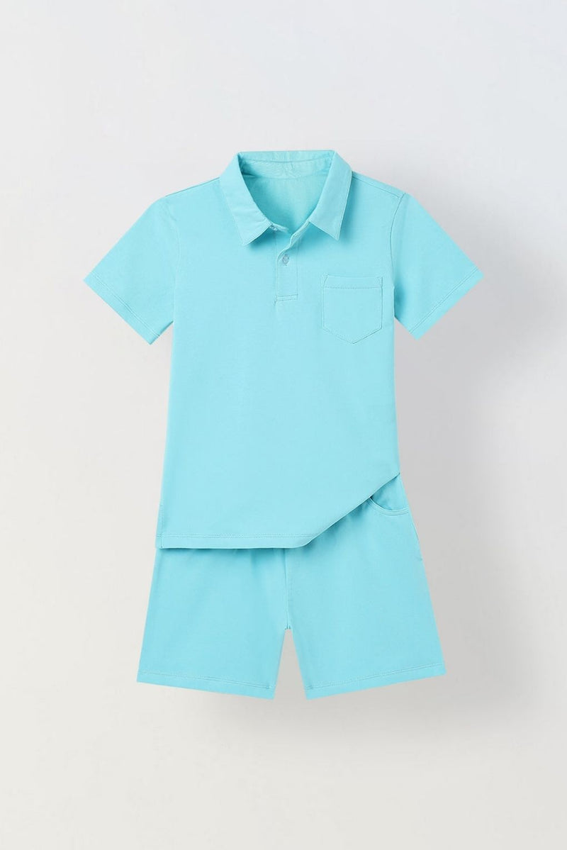 Spunkies Boys Polo Everyday Play Sets- Aqua