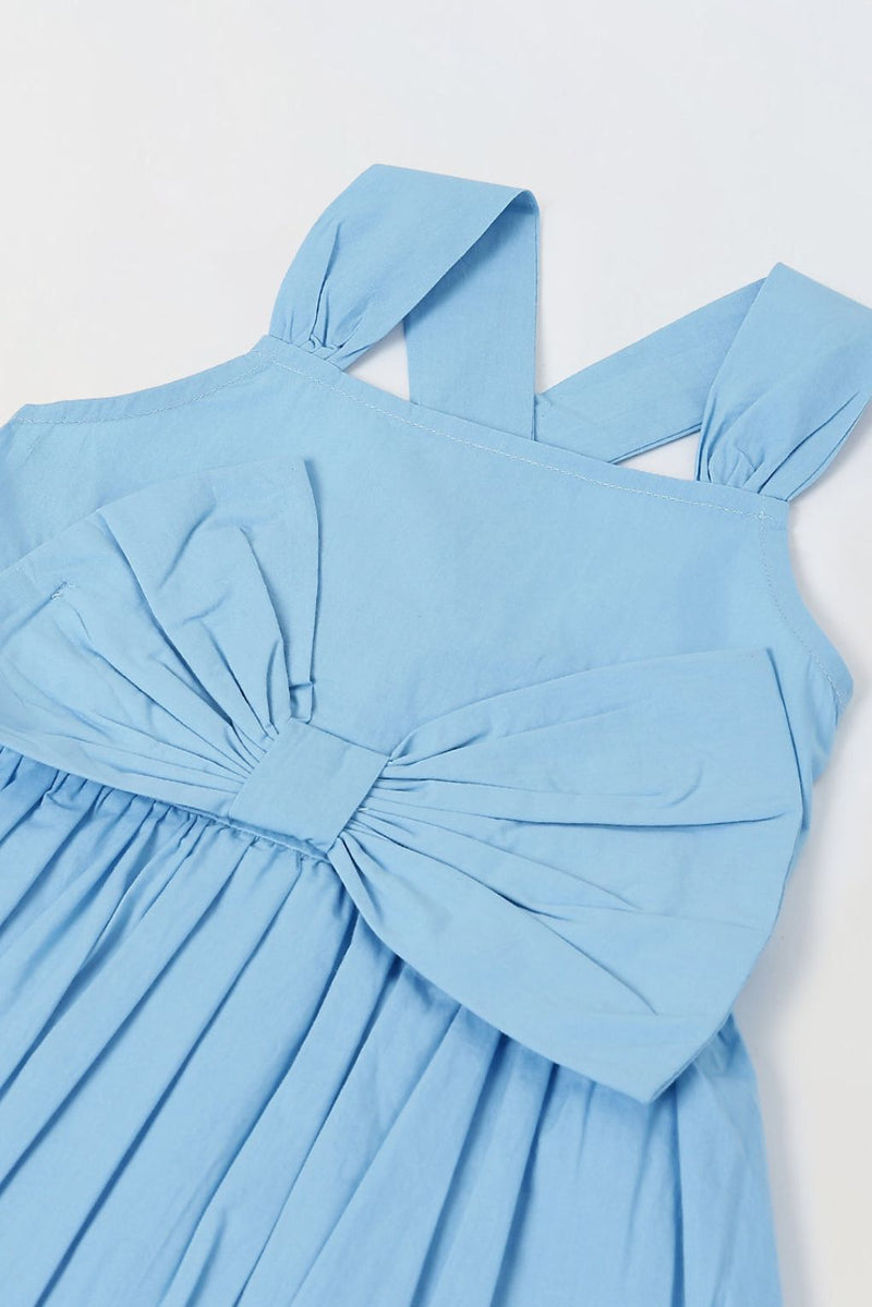 Spunkies Blue Girls Smocked Square Neck Sleeveless A-Line Dress