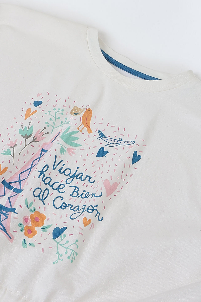 Spunkies White Girls Printed Crew Neck Sleeveless Top