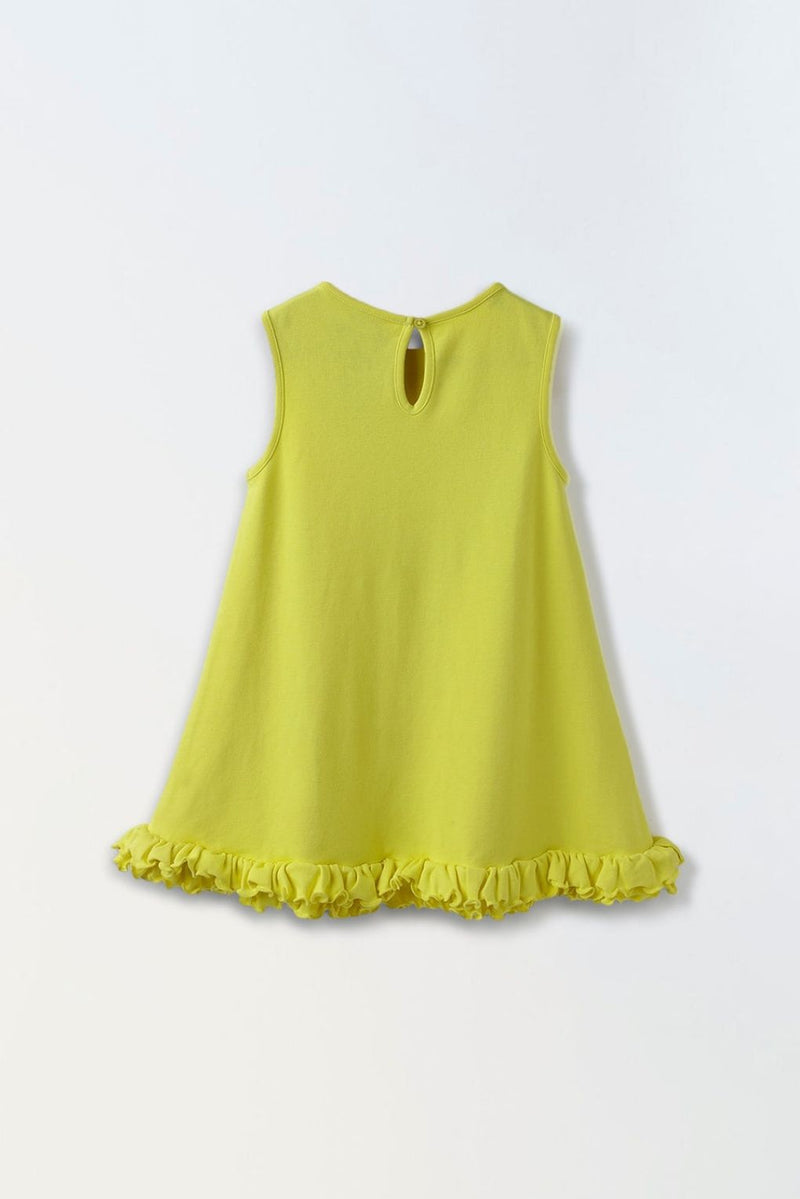 Lime Yellow Cotton Sleeveless Ruffle Hem Dress