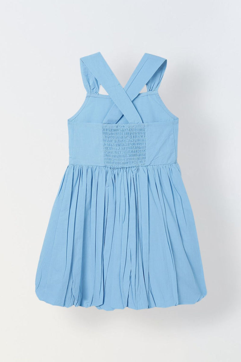Spunkies Blue Girls Smocked Square Neck Sleeveless A-Line Dress