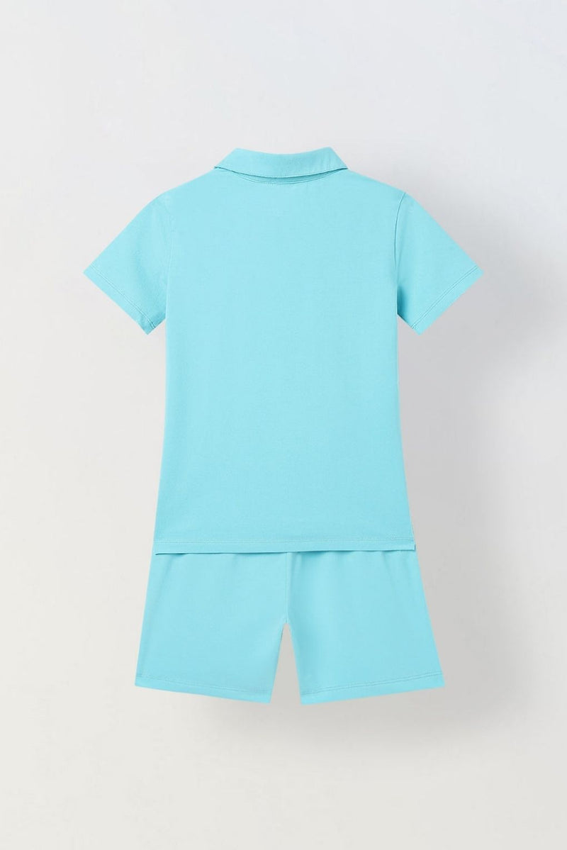 Spunkies Boys Polo Everyday Play Sets- Aqua