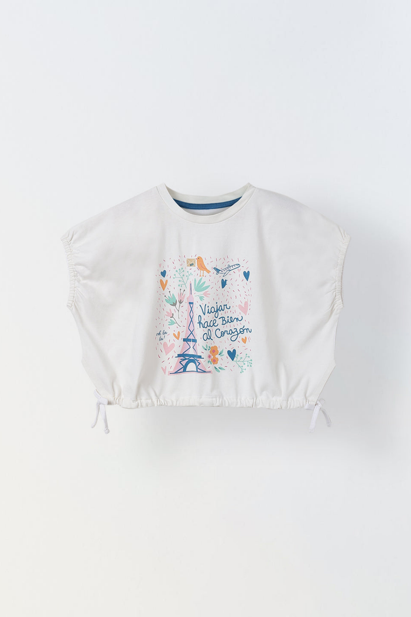 Spunkies White Girls Printed Crew Neck Sleeveless Top