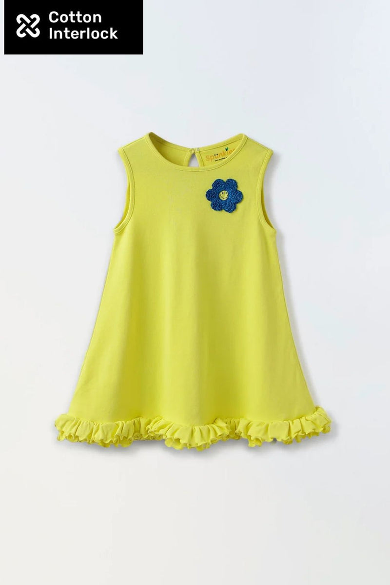 Lime Yellow Cotton Sleeveless Ruffle Hem Dress
