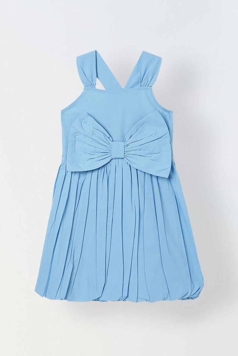 Spunkies Blue Girls Smocked Square Neck Sleeveless A-Line Dress
