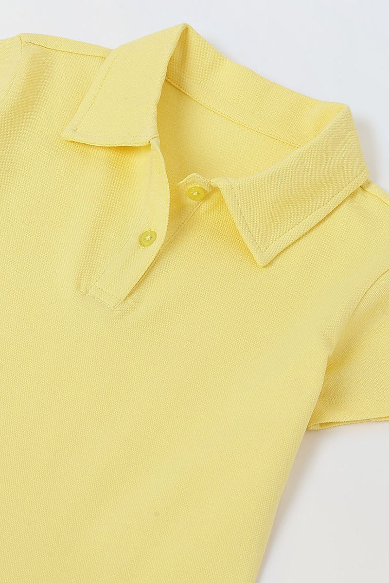 Spunkies Yellow Girls Solid Collared Short Sleeves Tiered Dress