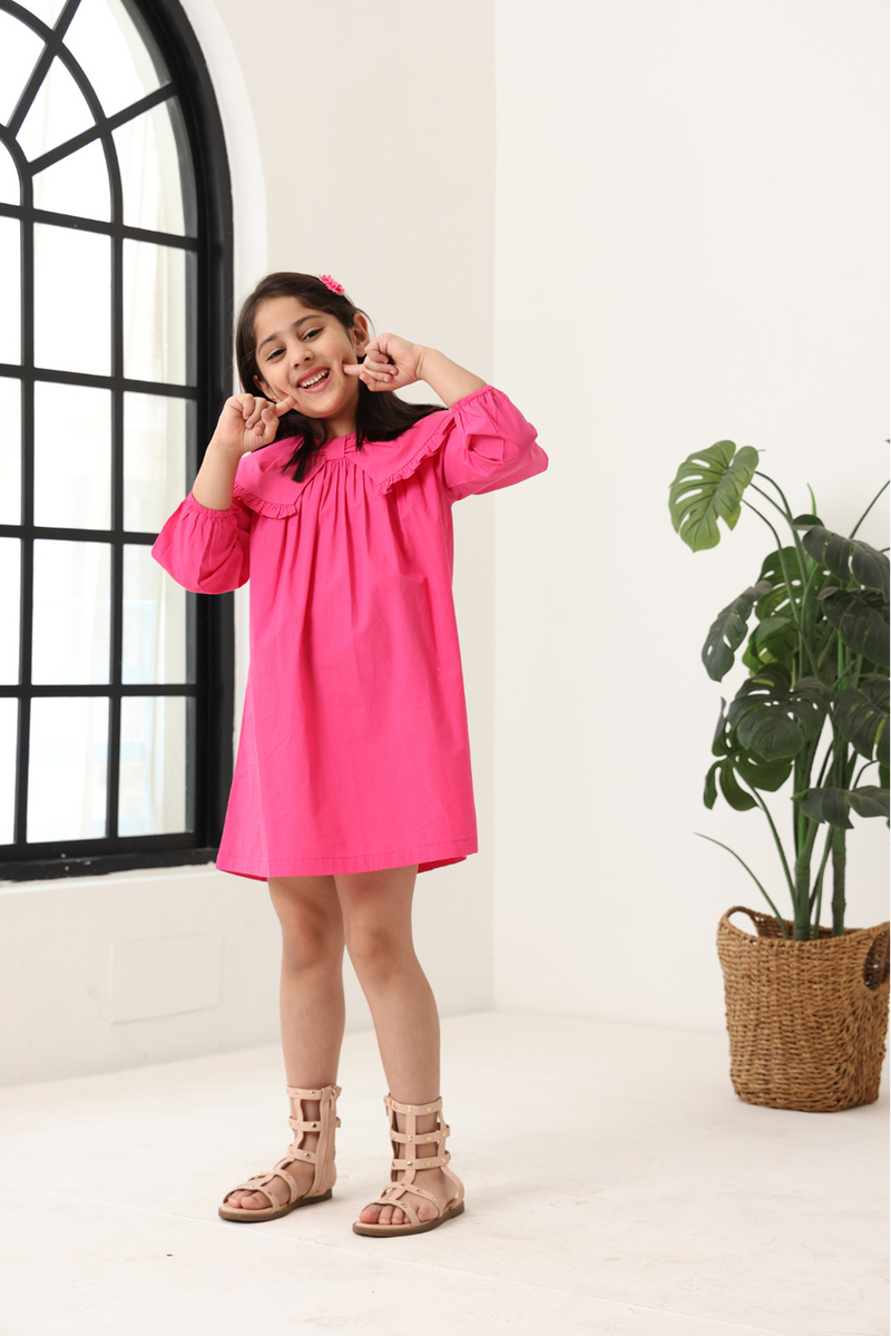 Spunkies Girls Pink Frill Collar A-Line Dress