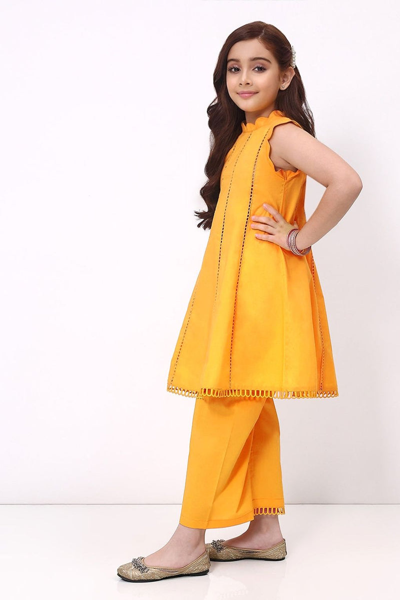 Spunkies Girls Orange Ethnic Sleeveless Kurta with Palazzo Co-ord Set
