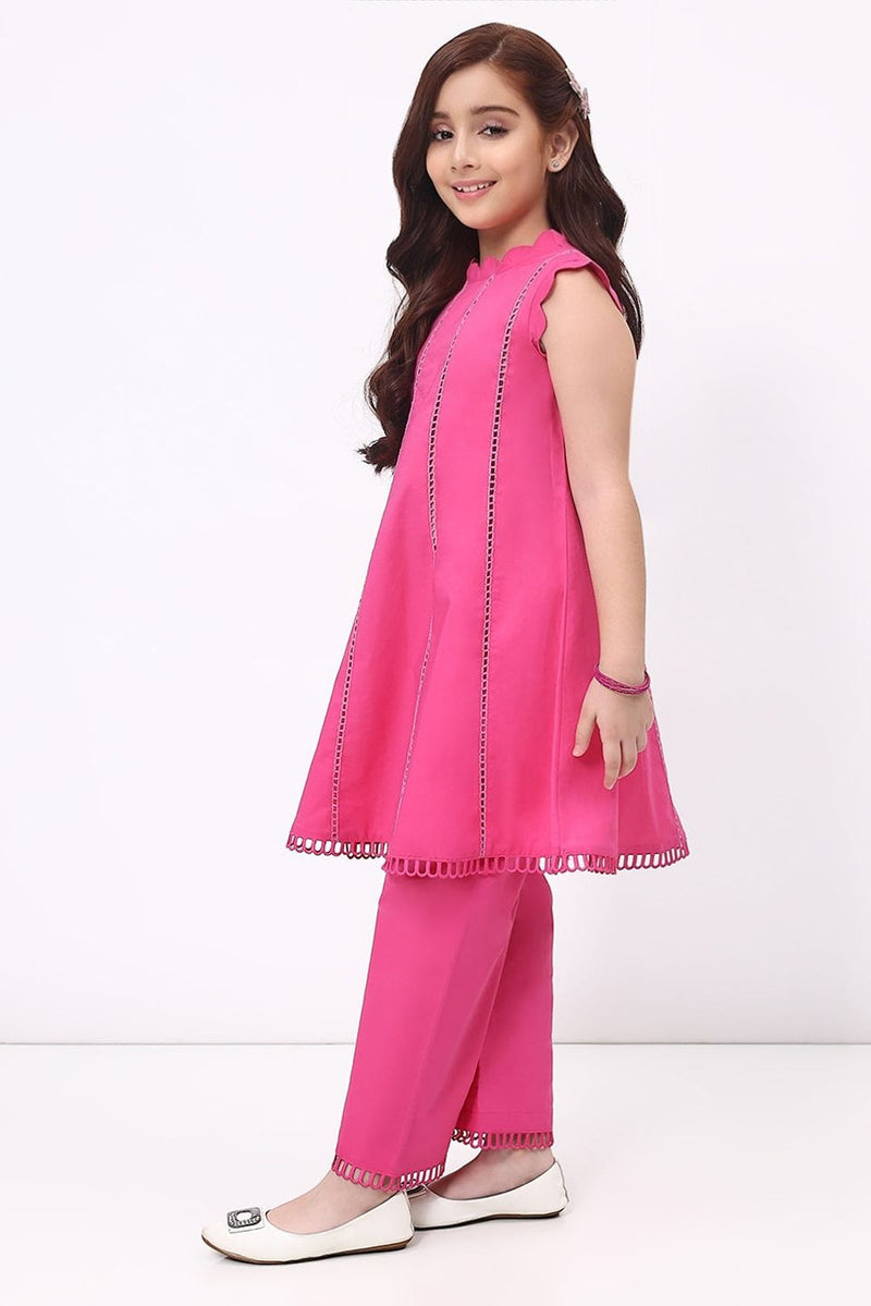 Spunkies Girls Fuchsia Pink Ethnic Sleeveless Kurta with Palazzo Co-ord Set