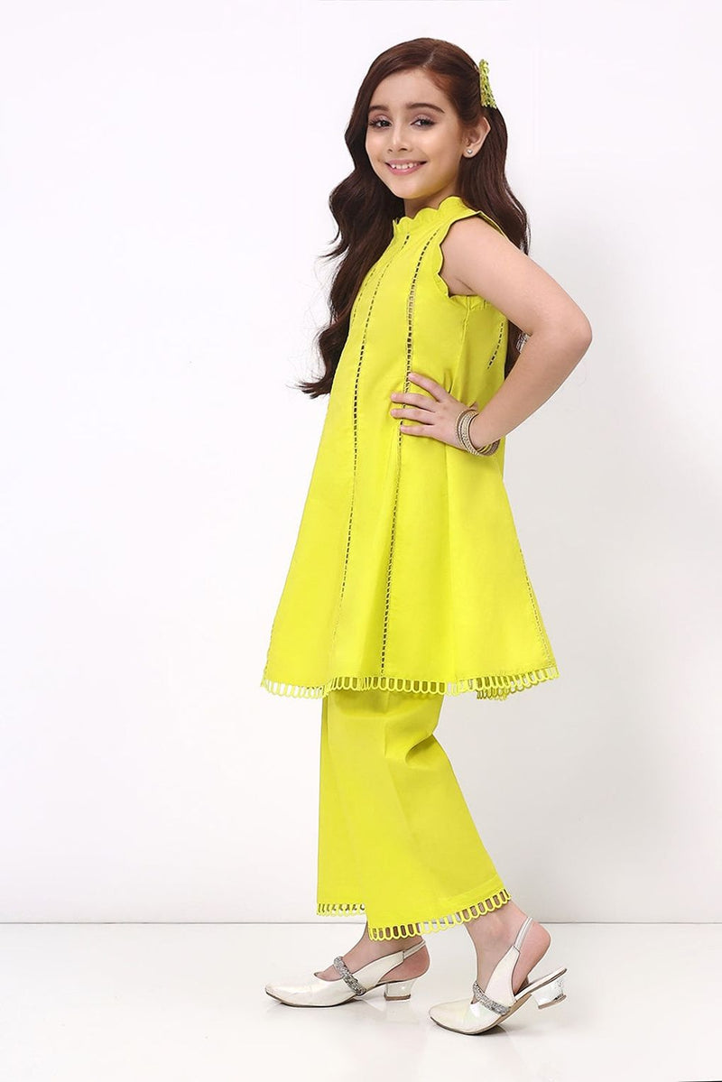 Spunkies Girls Lime Green Ethnic Sleeveless Kurta with Palazzo Co-ord Set