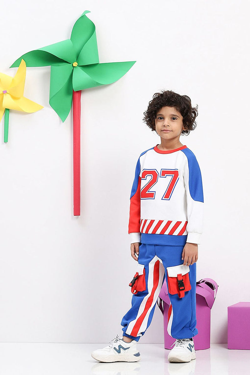 Spunkies Boys' "27" Graphic Sports Tracksuit with Utility Pockets - Bold & Functional Two-Piece Set