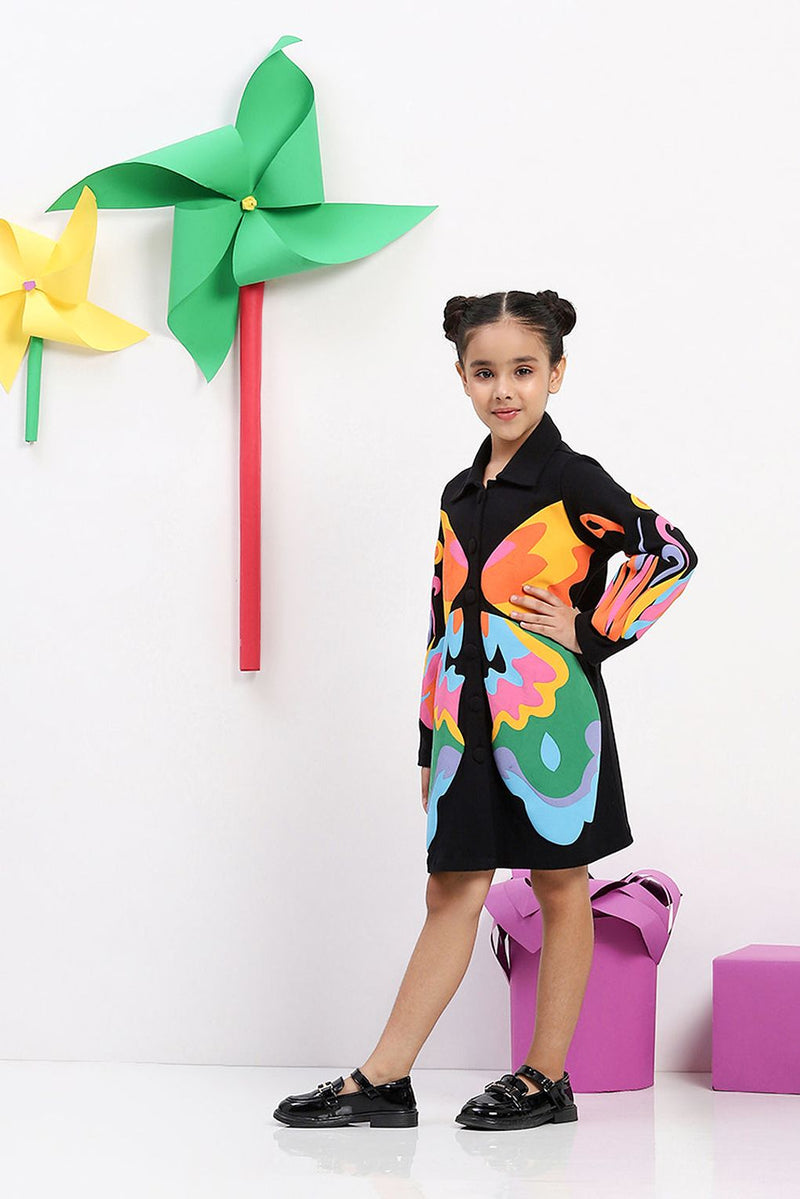 Spunkies Girls' Black Butterfly Shirt Jacket