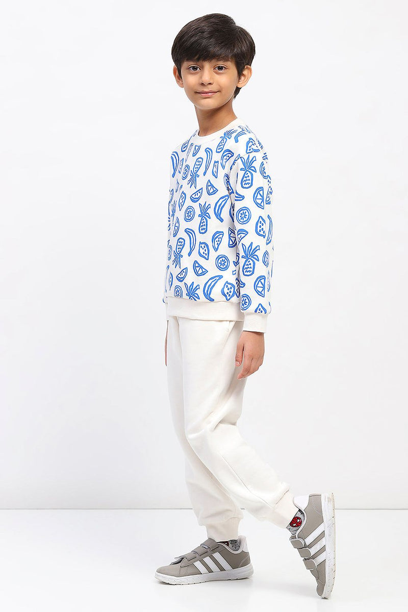 Spunkies Boys White Long Sleeve Printed Sweatshirt Set