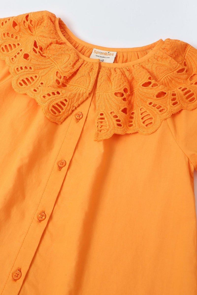 Orange Eyelet Lace Ruffle Dress-Girls