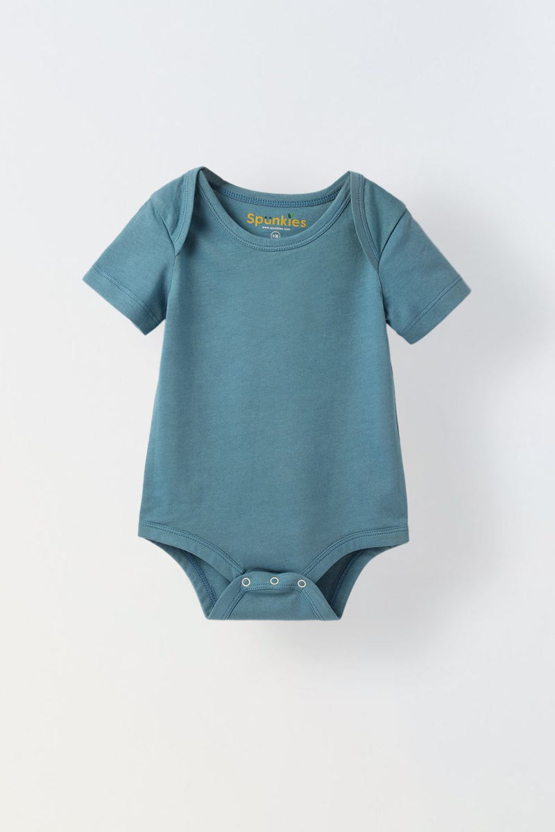 Blue Cotton Jersey Solid Romper for Infants