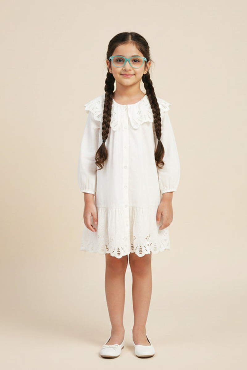White Eyelet Lace Ruffle Dress-Girls