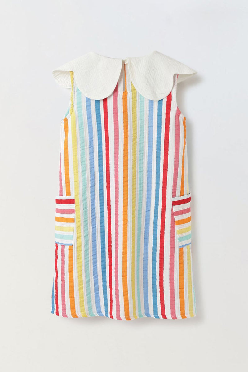 Striped Sleeveless Dress with Peter Pan Collar