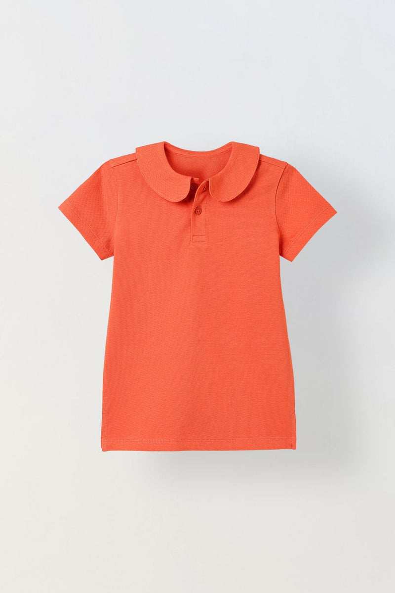 Spunkies Red Girls Solid Peter Pan Collar Short Sleeves Polo T-Shirt