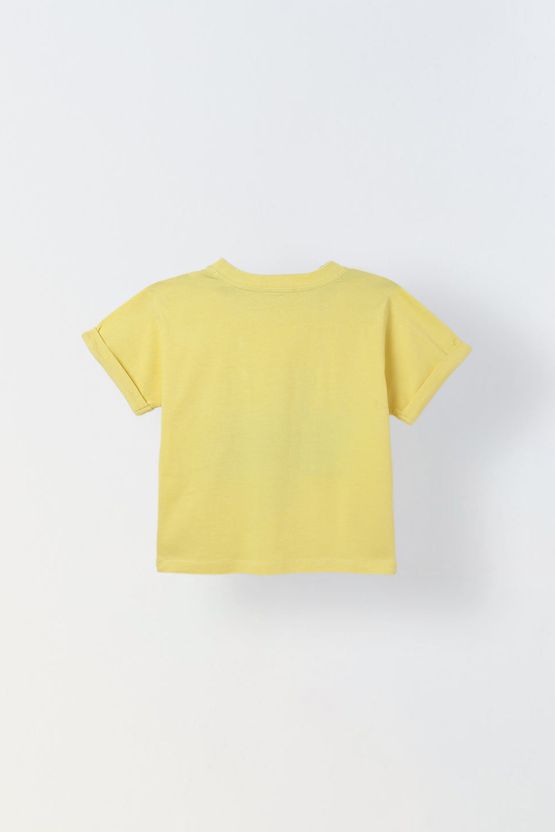 Spunkies Yellow Girls Graphic Print Round Neck Short Sleeves Top