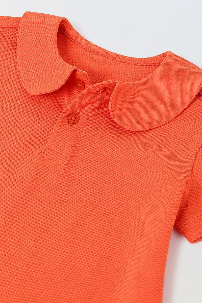 Spunkies Red Girls Solid Peter Pan Collar Short Sleeves Polo T-Shirt