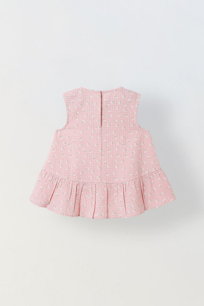 Spunkies Girls Pink Seersucker 100% Cotton Sleeveless Top